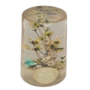 Vintage Daisyglas Hand Crafted Resin Paperweight Encased Flowers Butterfly